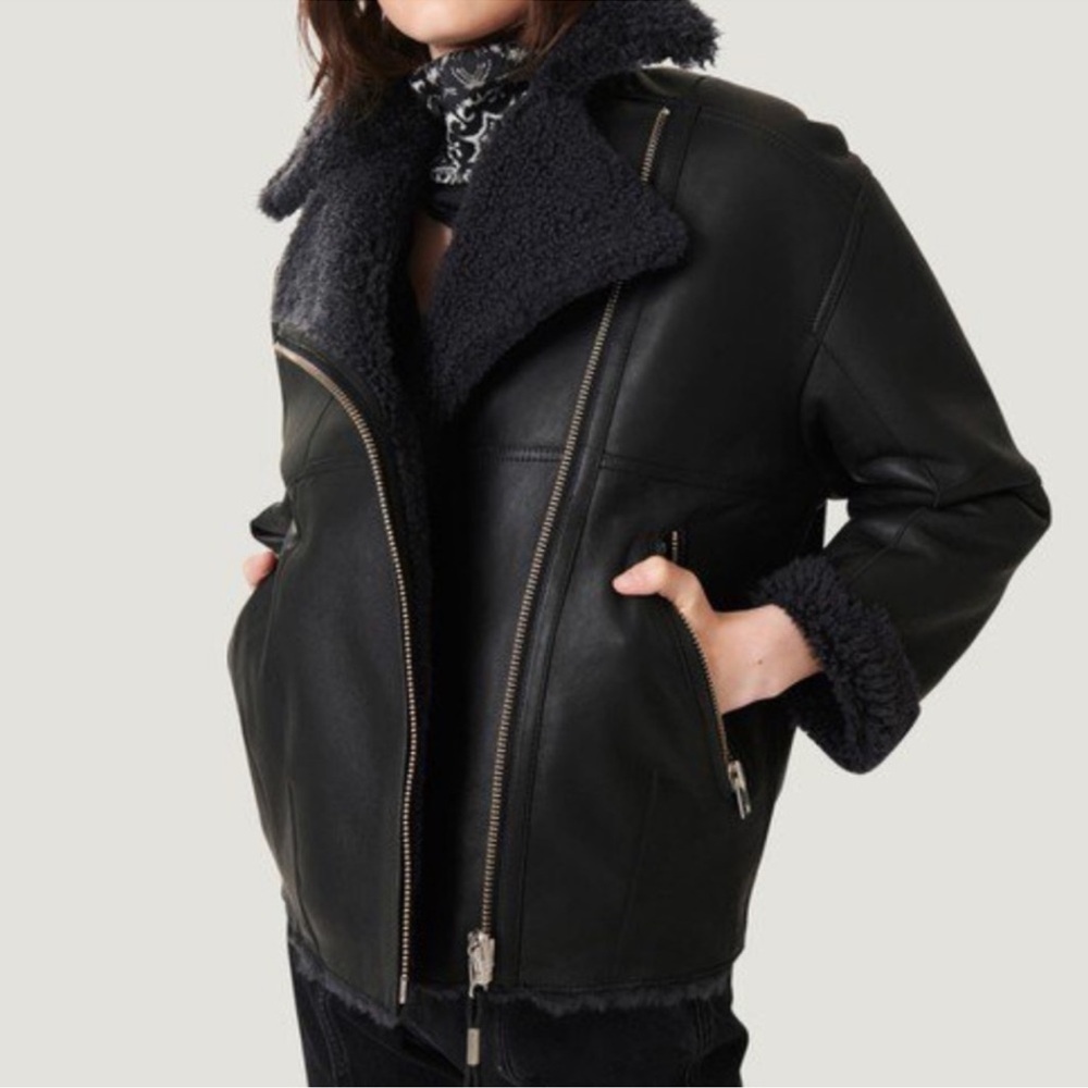 Iro Black Leather and Shearling Coat Size M - Picture 2 of 15